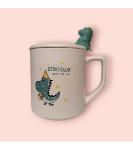 Чашка з кришкою і ложкою 350мл Динозавр Dinosaur 1 (46-1)