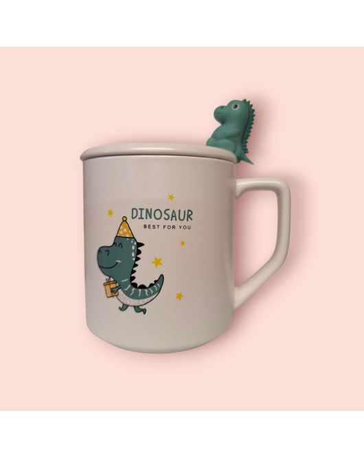 Чашка з кришкою і ложкою 350мл Динозавр Dinosaur 1 (46-1)