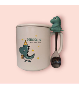 Чашка з кришкою і ложкою 350мл Динозавр Dinosaur 1 (46-1)
