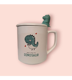 Чашка з кришкою і ложкою 350мл Динозавр Dinosaur 2 (46-1)