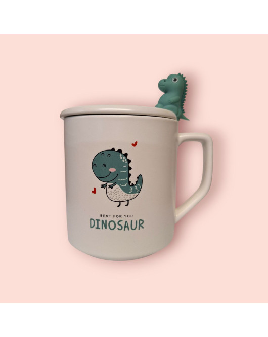 Чашка з кришкою і ложкою 350мл Динозавр Dinosaur 2 (46-1)