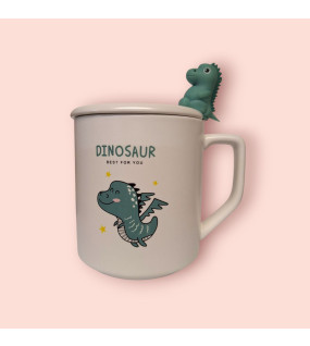 Чашка з кришкою і ложкою 350мл Динозавр Dinosaur 3 (46-1)
