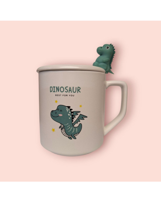 Чашка з кришкою і ложкою 350мл Динозавр Dinosaur 3 (46-1)