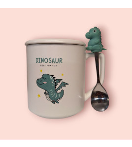 Чашка з кришкою і ложкою 350мл Динозавр Dinosaur 3 (46-1)