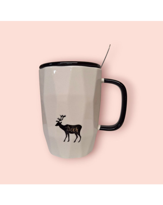 Чашка з кришкою і ложкою "Інь Янь" Deer 400мл (633)