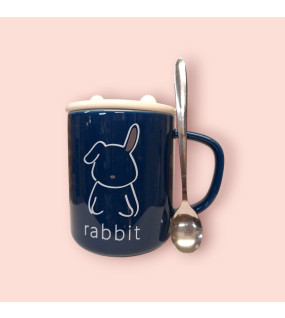 Чашка Звірята з кришкою і ложкою в наборі 350мл. Rabbit 631