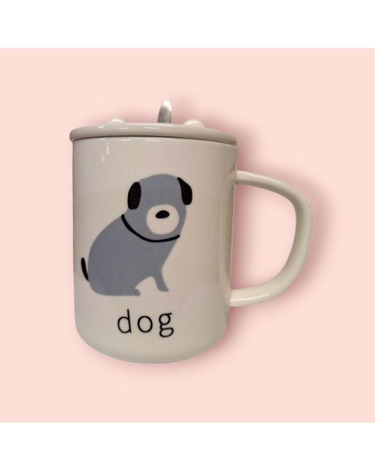 Чашка Звірята з кришкою і ложкою в наборі 350мл. Dog 631