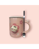 Чашка котик з кришкою і ложкою в наборі 350мл. pink
