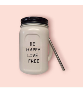 Чашка з кришкою і трубочкою 350мл BE HAPPY (120224)
