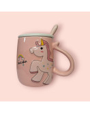 Чашка Єдиноріг з кришкою і ложкою в наборі 400мл. pink (сс130)