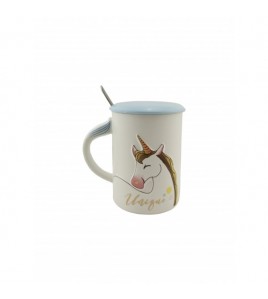 Чашка з кришкою і ложкою "Единорожки" 400мл white (570)