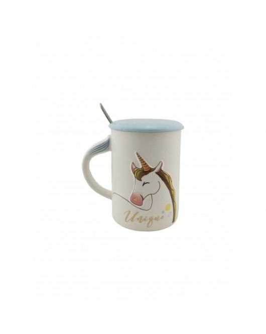 Чашка з кришкою і ложкою "Единорожки" 400мл white (570)
