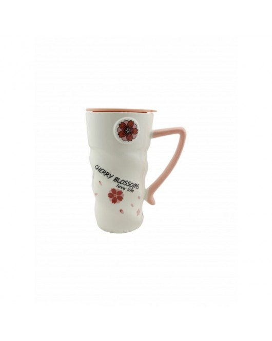 Чашка з кришкою і ложкою "Flowers" №1 400мл (CY-6052)
