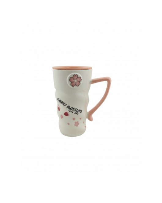 Чашка з кришкою і ложкою "Flowers" №3 400мл (CY-6052)