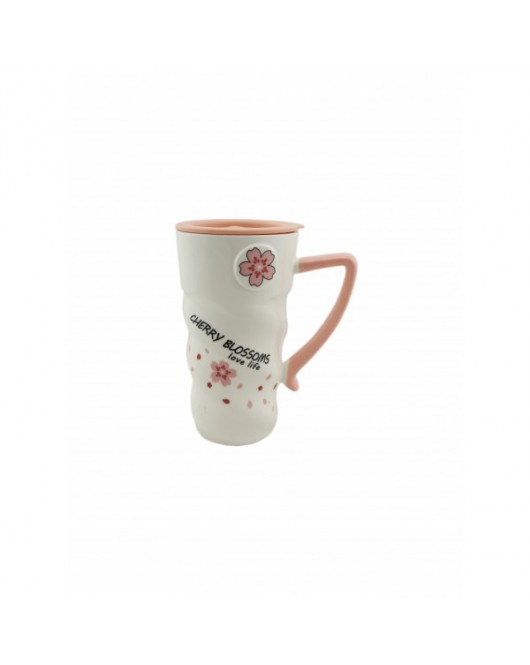 Чашка з кришкою і ложкою "Flowers" №4 400мл (CY-6052)
